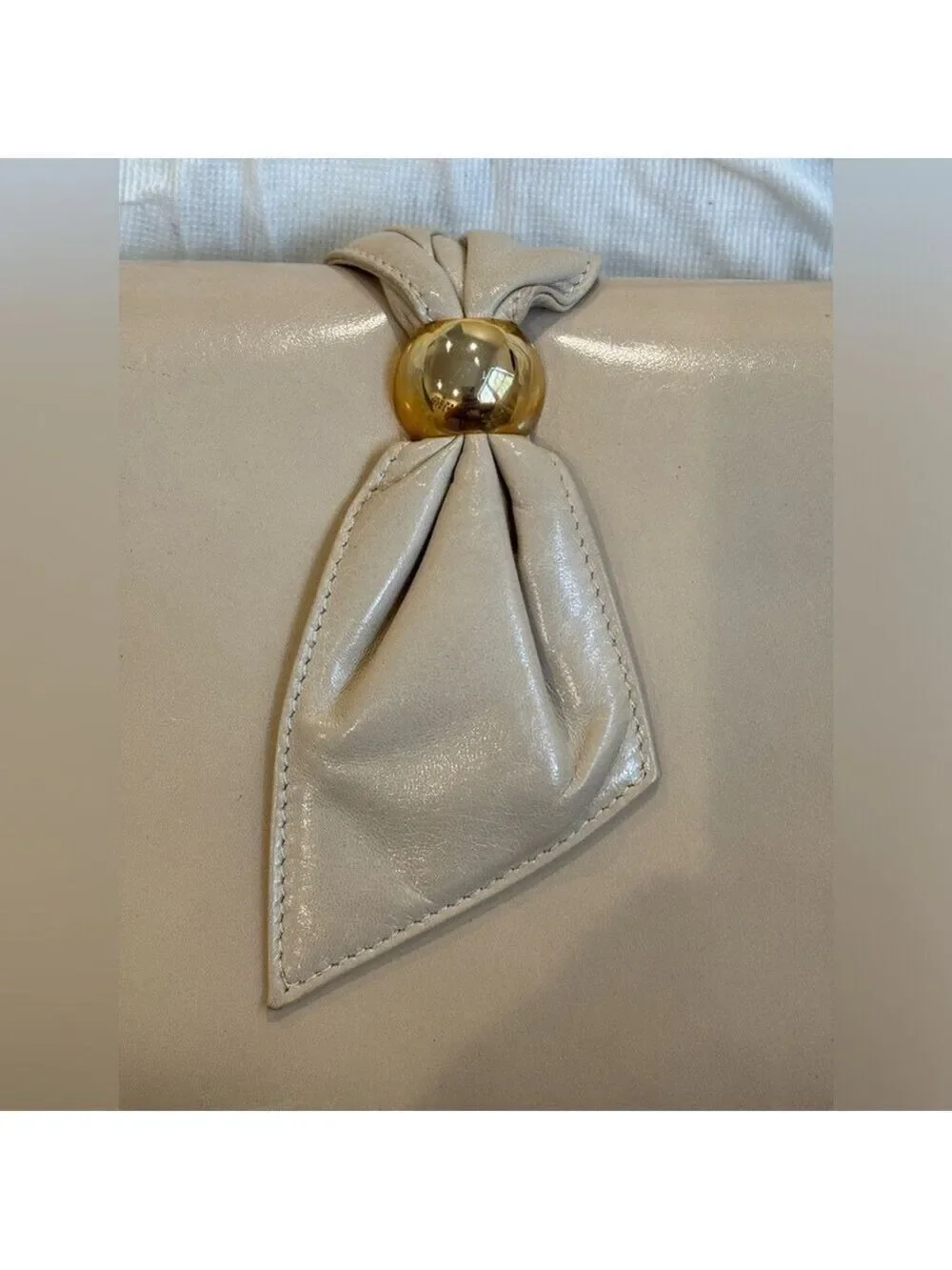 VINTAGE ITALIAN FRANCO BELLINI TAN LEATHER CLUTCH W CINCHED LEATHER FLAP SNAP